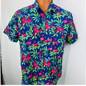 Joe Marlin Hawaiian Tropical XL Shirt Flamingos Palm Leaves Tapered Fit men’s